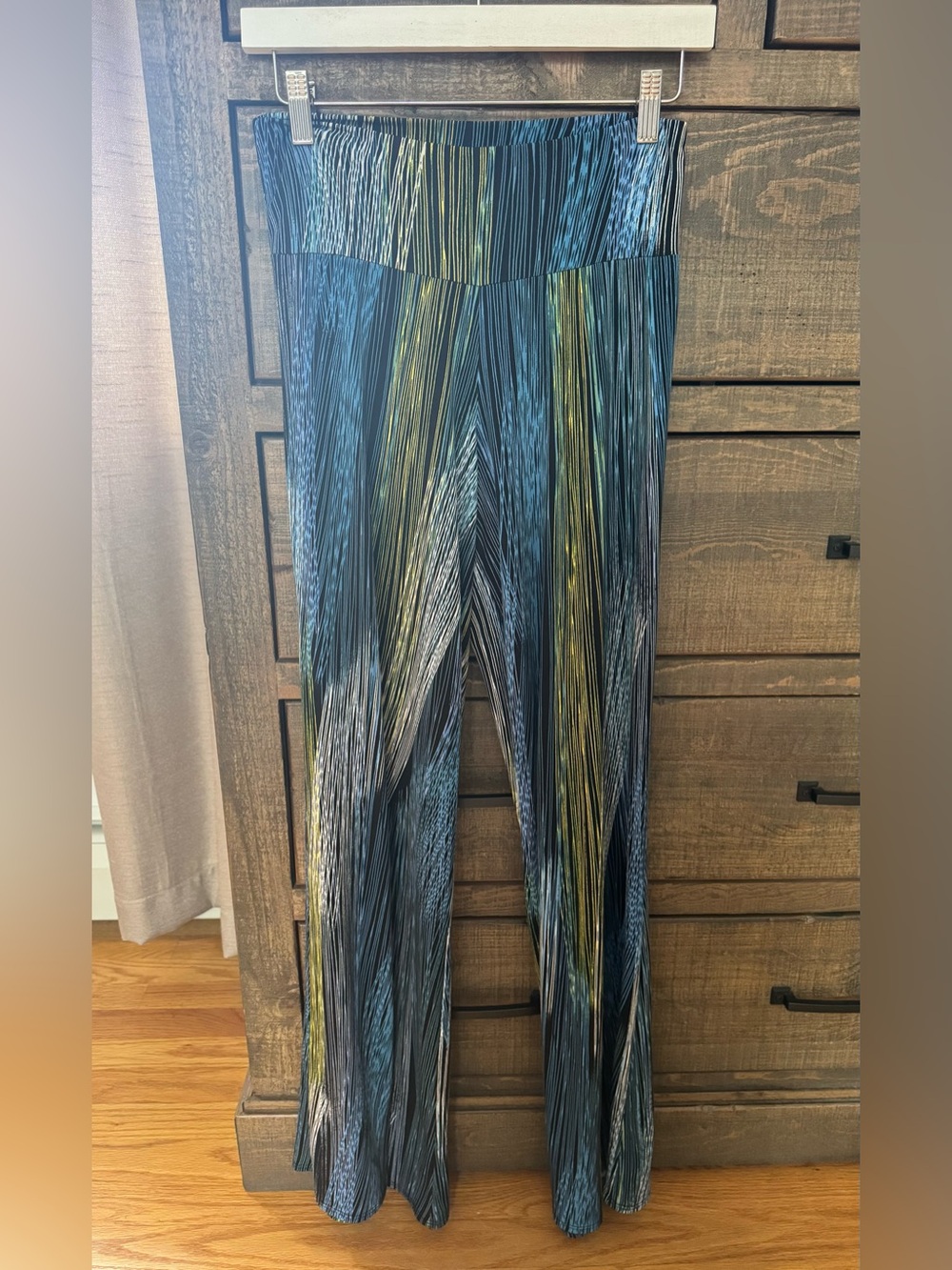 Clara Sun Woo Wide Leg Pants in Teal, Blue & Olive Stripe